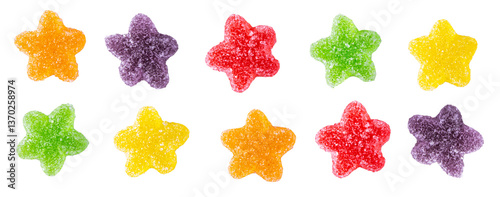 star jelly gummies with various color isolated on white, transparent background. png file