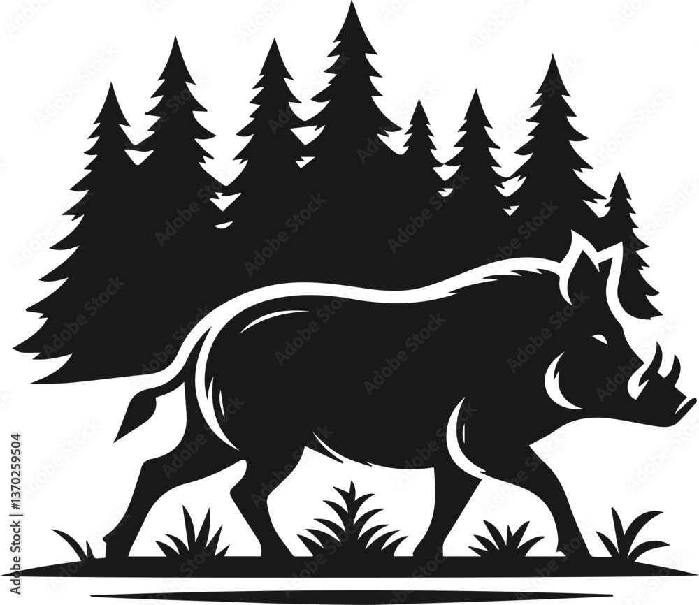 Fototapeta premium Wild boar animal silhouette vector