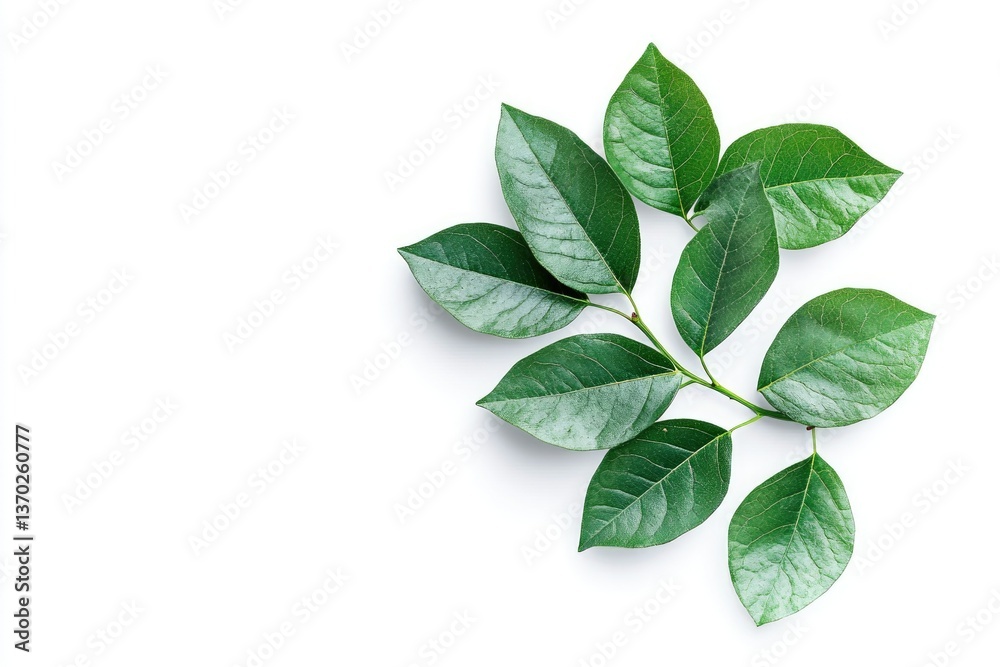 Green Leaf Branch on White Background Fresh Botanical Mockup Style Green Leaf Branch on White Background Fresh Botanical Mockup Style
