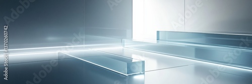 Wallpaper Mural Futuristic abstract composition featuring floating transparent glass panels with soft glowing edges, showcasing a high-end minimalist aesthetic Torontodigital.ca