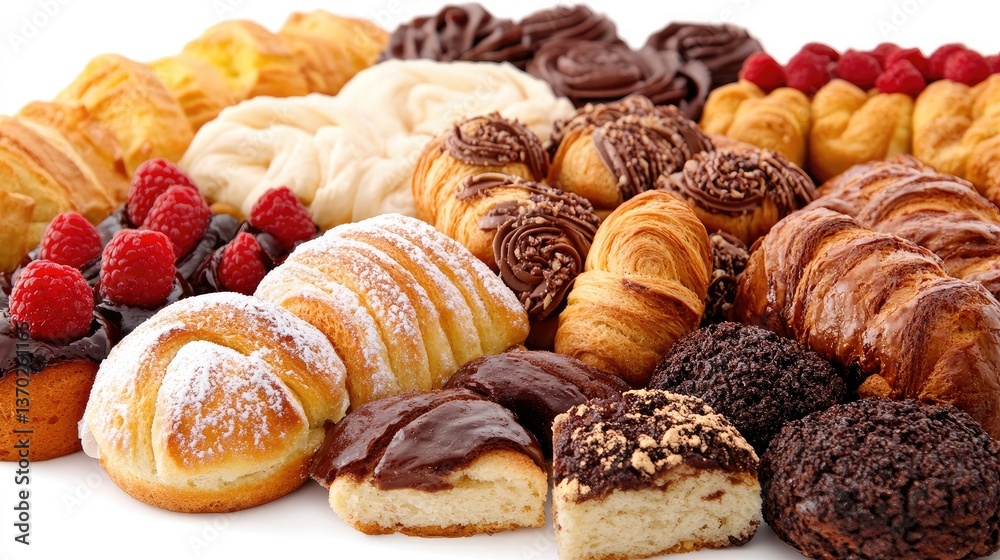 Assorted Pastries and Treats on a White Surface Displaying Variety Assorted Pastries and Treats on a White Surface Displaying Variety