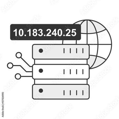 DNS Server Icon. The icon focuses on domain name resolution, digital IP mapping, and DNS server communication in network infrastructure.