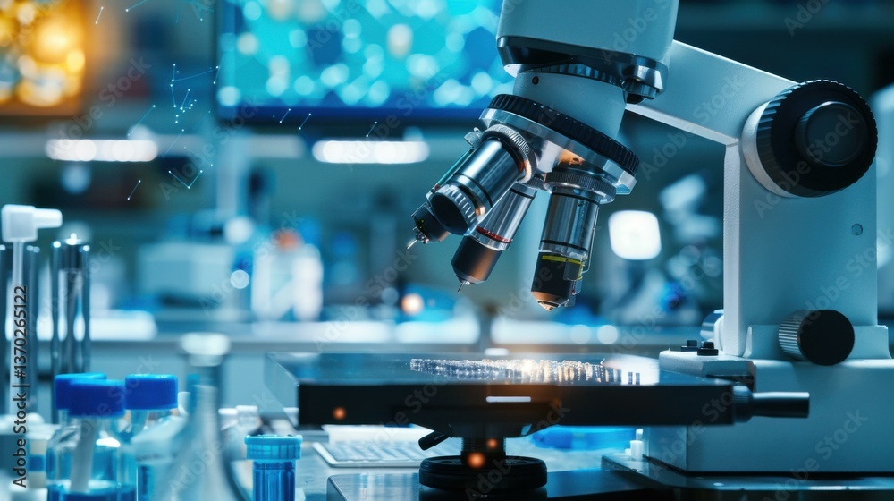 Advanced nanotechnology lab with microscopic robots assembling a circuit under a powerful microscope, with scientific research background Advanced nanotechnology lab with microscopic robots assembling a circuit under a powerful microscope, with scientific research background