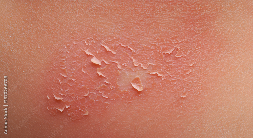 Fototapeta premium Sunburned Skin Texture Exhibiting Peeling Layers Indicating Damage from Sun Exposure