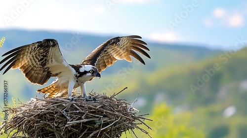 Osprey chick fledgling nest takeoff.