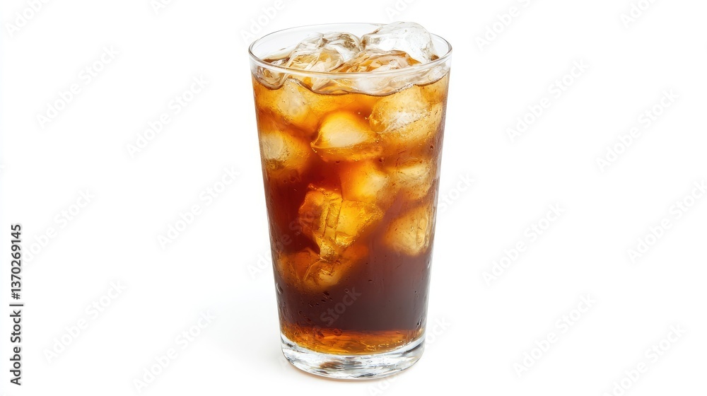 Refreshing Glass of Chilled Dark Beverage with Ice Cubes Refreshing Glass of Chilled Dark Beverage with Ice Cubes