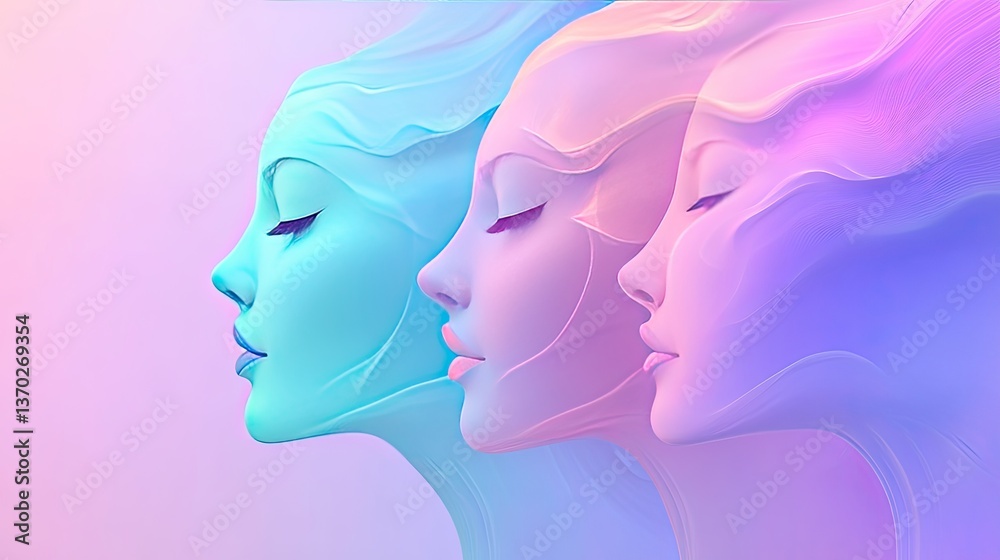 Abstract Portraits of Three Elegant Female Faces in Soft Colors Abstract Portraits of Three Elegant Female Faces in Soft Colors