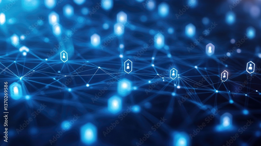 Obraz premium Analyzing Digital Network Connections with User Icons and Interconnected Nodes