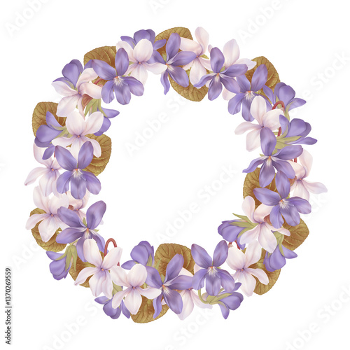 Violet wreath. “Lilac Spring” collection for creating floral and Easter designs	
