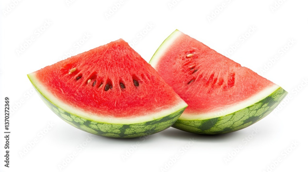 Fresh Watermelon Slices on White Background for Summer Refreshment Fresh Watermelon Slices on White Background for Summer Refreshment