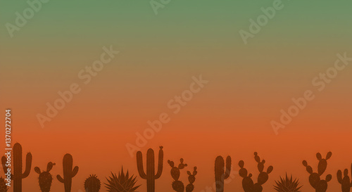 Terracotta to Sage Gradient Background with Silhouette Cactus Prints Design