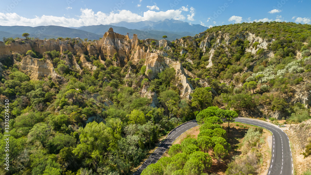 Les Orgues Ille sur Tet, geological site in Pyrenees Orientales, France