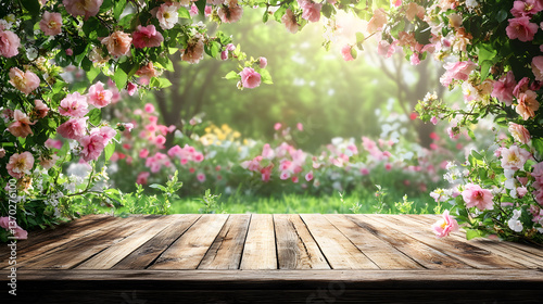 Beautiful blurred background image of spring nature with a neatly trimmed lawn surrounded by trees against a blue sky with clouds on a bright sunny day.	