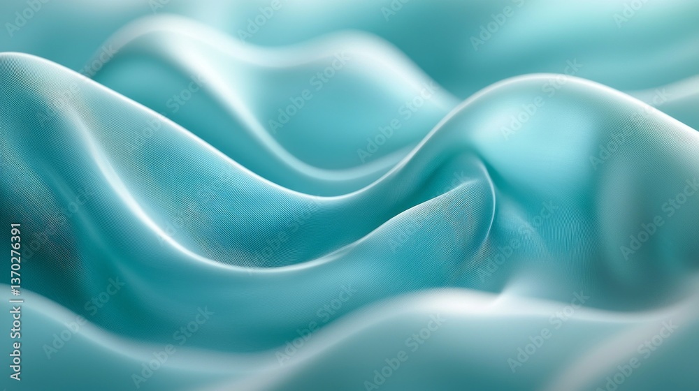 Obraz premium A blue fabric with a wave pattern. The fabric is smooth and shiny
