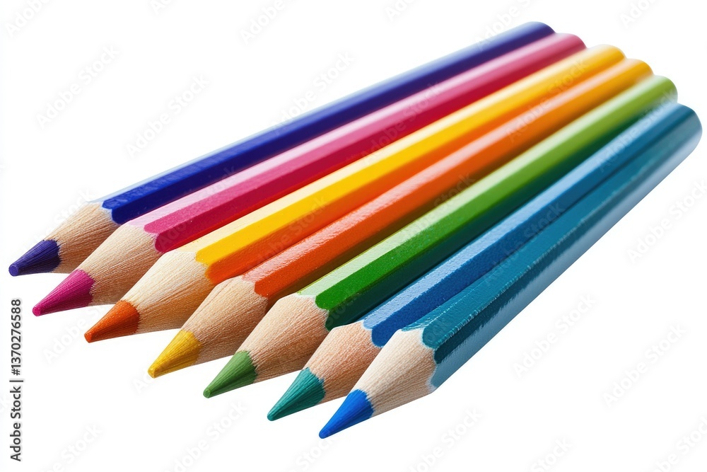 Colorful Pencils Arranged in a Row on a White Background Studio Shot Colorful Pencils Arranged in a Row on a White Background Studio Shot