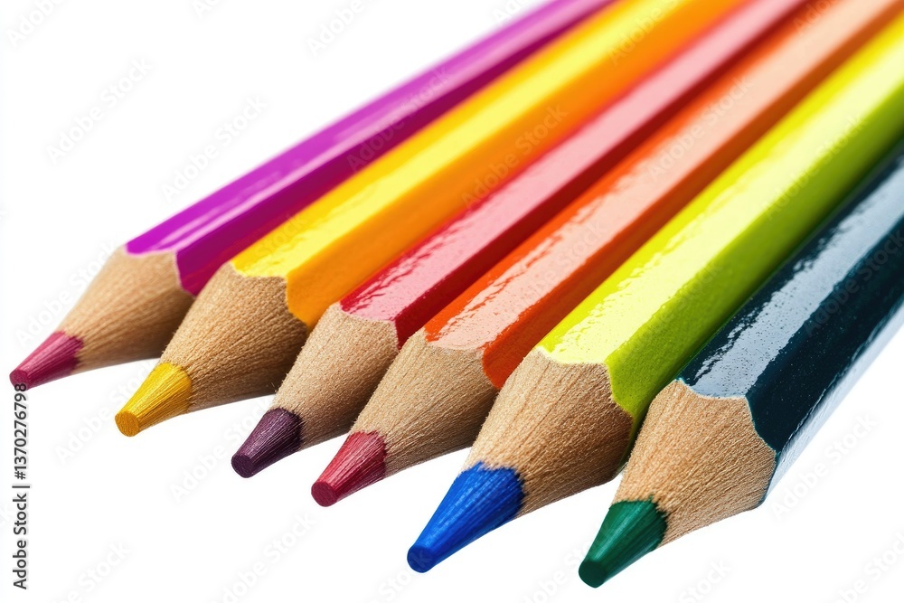 Colorful Drawing Pencils Arranged in a Row Close-up on White Background Colorful Drawing Pencils Arranged in a Row Close-up on White Background