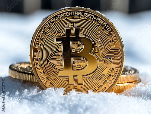 Bitcoin Coins in Snow photo