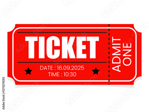 Ticket, Retro Ticket Design Template, Date and Time, Entry Only, Vintage, Cinema, Circus, Carnival, Movie, Festival, etc. Ticket Vector Paper, Ticket Barcode, Numbers