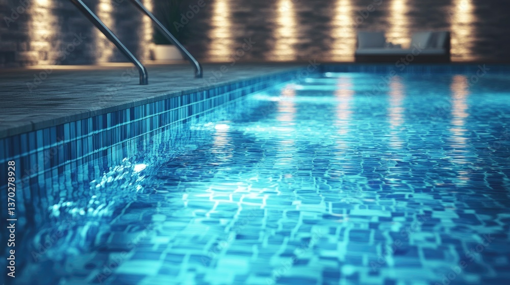 Obraz premium Swimming Pool at Night with Blue Water and Modern Lighting