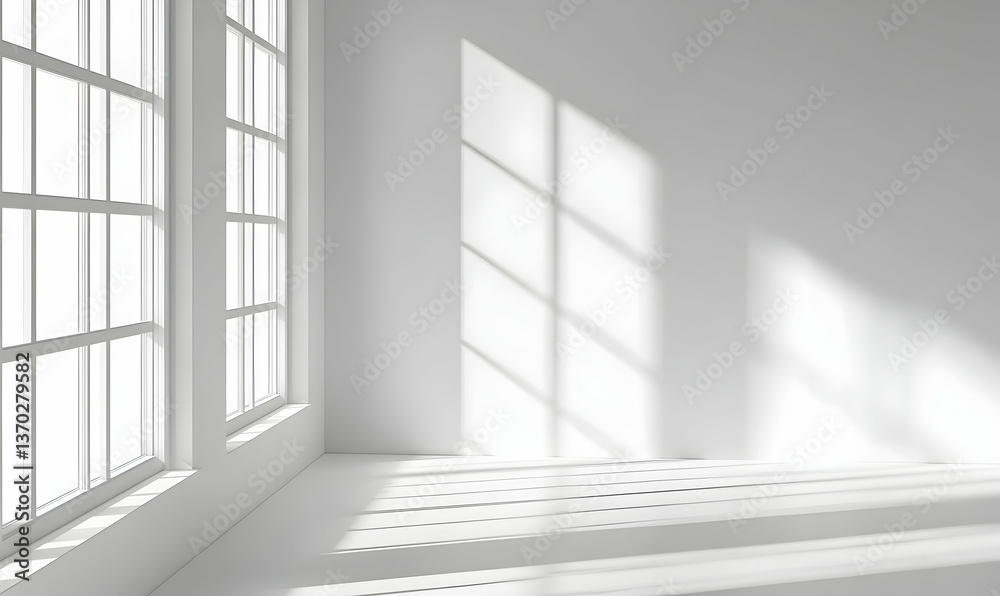 White background with window shadow, soft light and shadow, empty space for product display or presentation White background with window shadow, soft light and shadow, empty space for product display or presentation