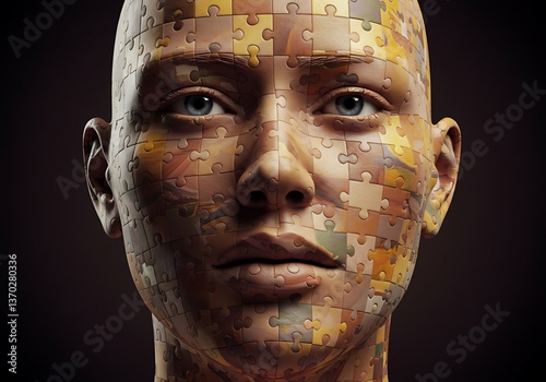 A face made of colorful puzzle pieces