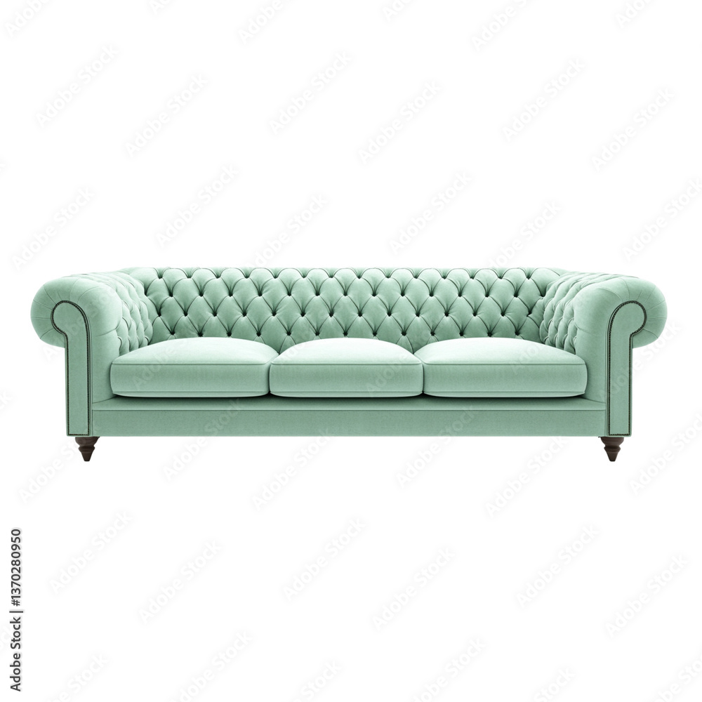 3D render of a mint green Chesterfield sofa, isolated on a white background 3D render of a mint green Chesterfield sofa, isolated on a white background