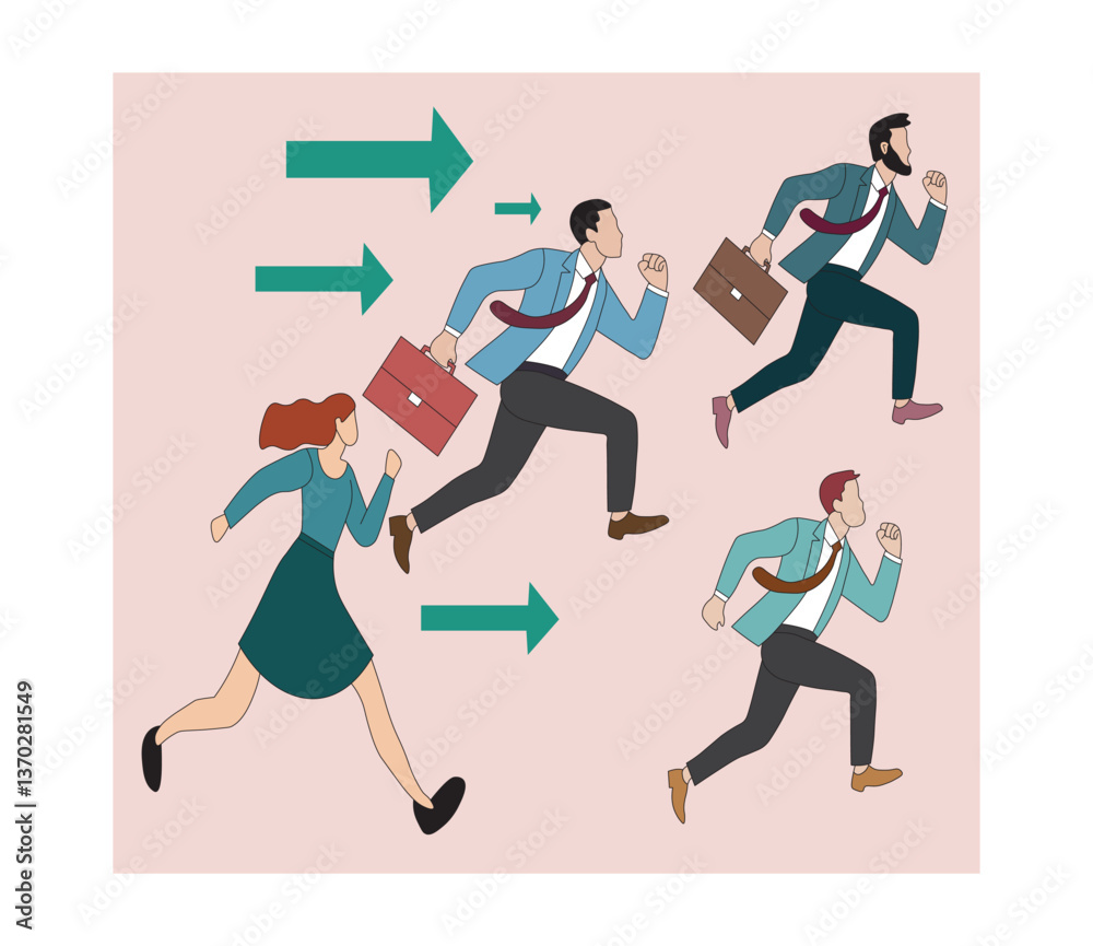 Fototapeta premium Business Competition and Career Growth Illustration. Professional Success and Workplace Rivalry. Corporate Career Growth and Business Competition. Professional Development and Workplace Challenge.