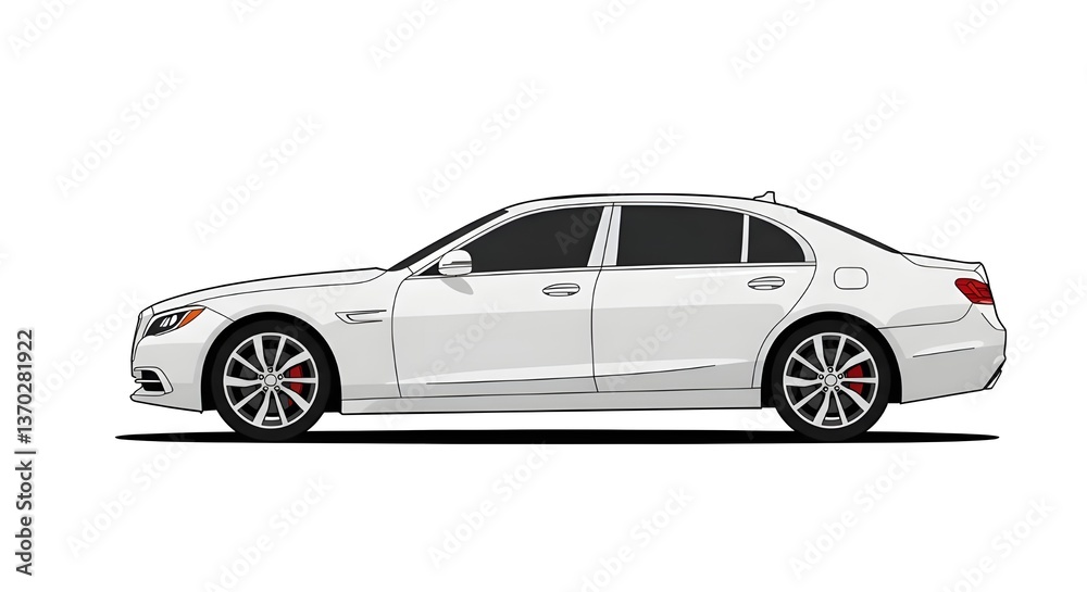Fototapeta premium A clean vector illustration of a luxury white sedan in side view, with smooth lines and a minimal flat design.