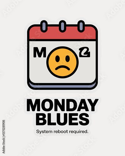 Depicting the 'Monday Blues': A Cartoon Calendar Illustrating the Universal Sentiment of Starting the Work Week with a Touch of Melancholy and Need for System Reboot, Reflecting Modern Challenges