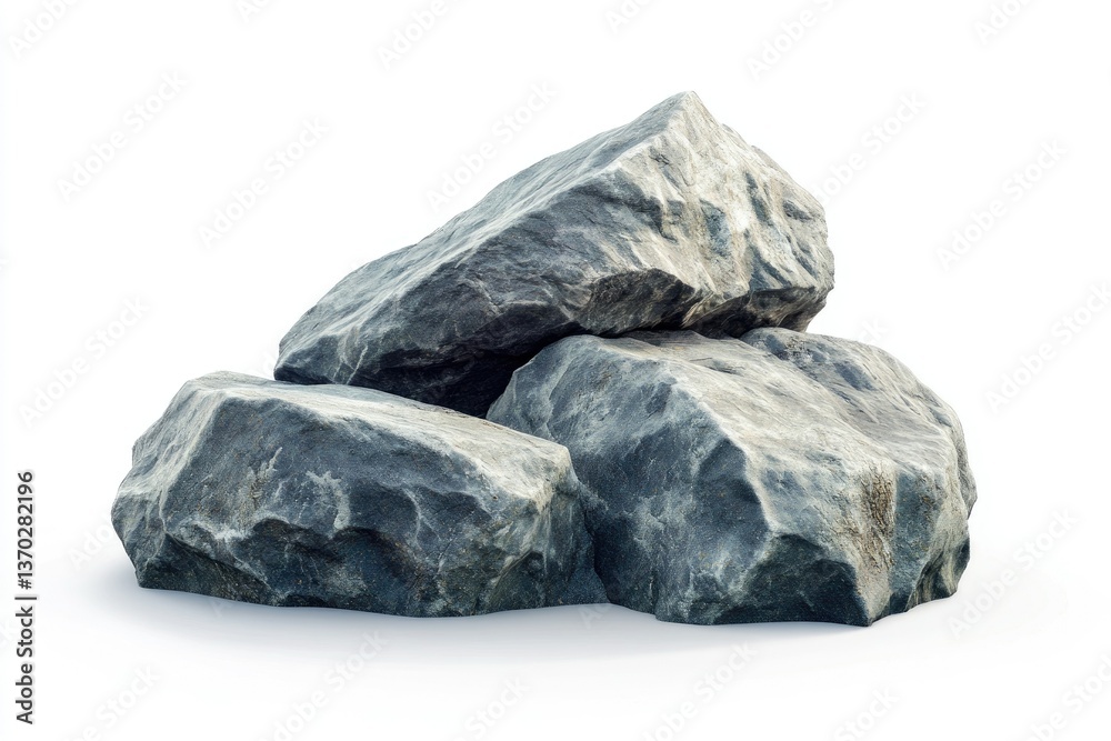 Pile of Three Large Gray Rocks on a Clean White Background Pile of Three Large Gray Rocks on a Clean White Background