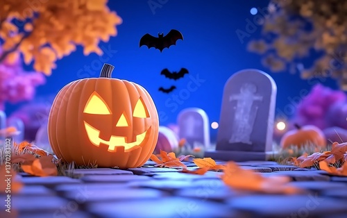 Lit Jackolantern with Halloween night.