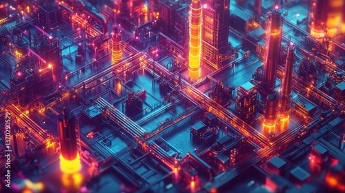 Neon Industrial Complex: A Futuristic Digital Refinery