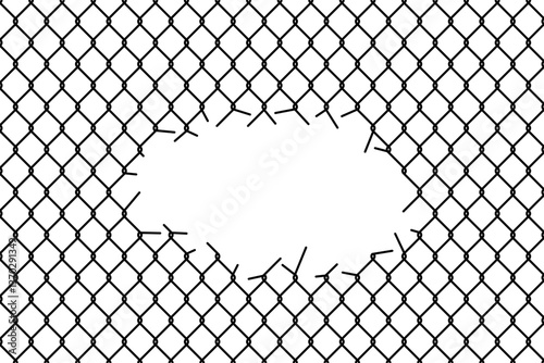 Broken metal mesh on a white background