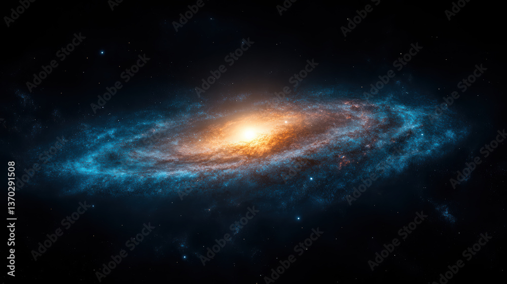 Fototapeta premium stunning view of spiral galaxy with vibrant orange and blue hues, showcasing cosmic beauty and