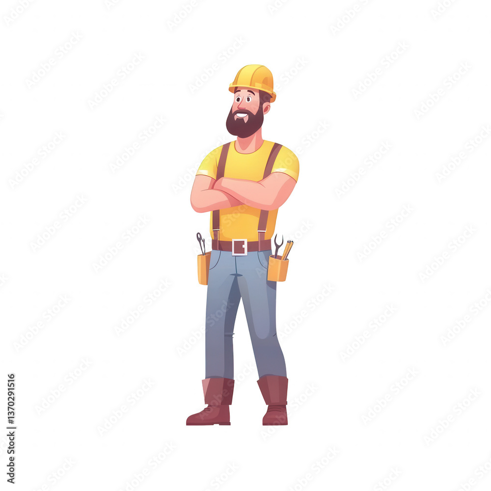 Illustration of a confident construction worker wearing a hard hat and tools, standing proudly. A perfect representation of determination and craftsmanship. Illustration of a confident construction worker wearing a hard hat and tools, standing proudly. A perfect representation of determination and craftsmanship.
