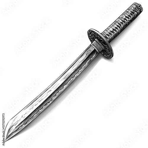 Obraz na płótnie Black and white minimalist Samurai Sword symbol – perfect for tattoos, logos, and vector designs. Isolated on a white background.
w salonie