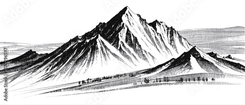 Whispers of the Summit Mountain line art drawing ink sketch nature landscape vector hand drawn illustration background