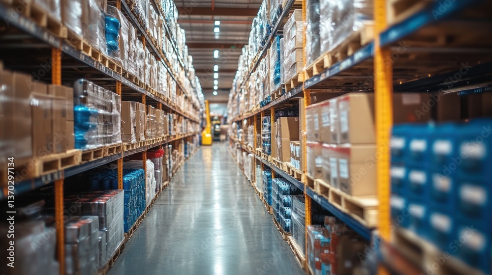 Warehouse Inventory: Rows of Pallets and Boxes in a Large Distribution Center Warehouse Inventory: Rows of Pallets and Boxes in a Large Distribution Center