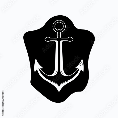 Nautical Adventure: Elegant Anchor Silhouette in the Sunset Ocean - Vector Illustration