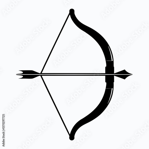 Ancient warrior shooting long bow and arrow in silhouette against the sky