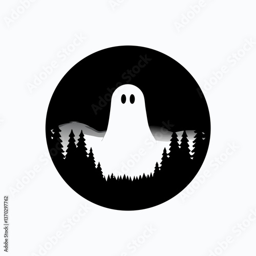 Ethereal Ghost Silhouette in Dark Night Sky with Moonlight, Spooky Halloween Concept