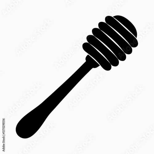 Golden Honey Dipper Stick Silhouette on White Background for Food and Cooking Concepts