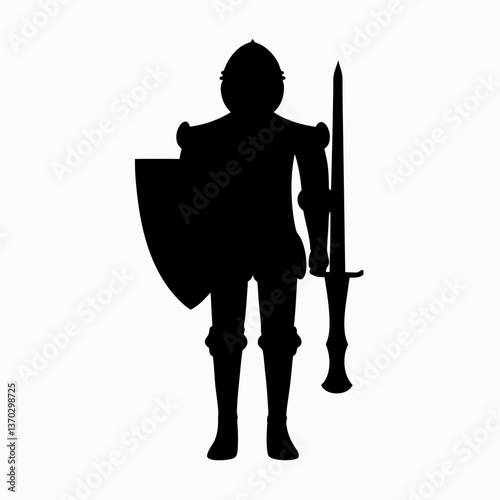 Mysterious Medieval Knight in Silhouette Standing Tall with Sword