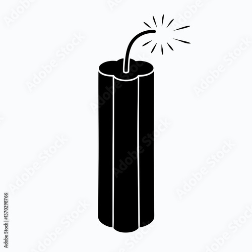 Explosive danger: Dynamite stick with lit fuse silhouette, danger warning icon