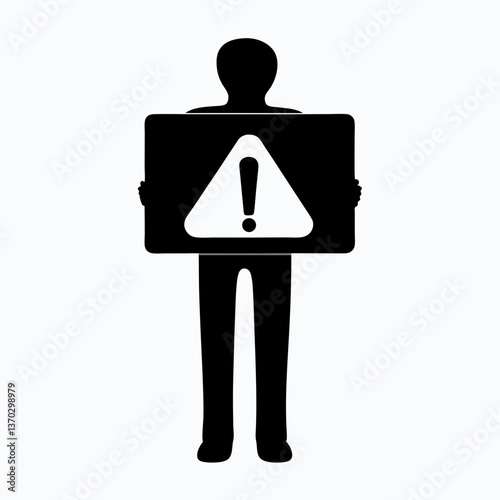 Caution Alert Warning Message Silhouette for Emergency Situations in Dark Environment