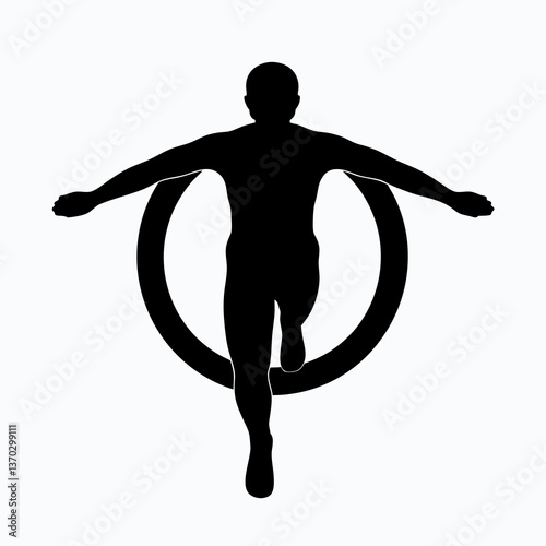 Dynamic Runner Silhouette in Action Running Exercise Fitness Concept on White Background