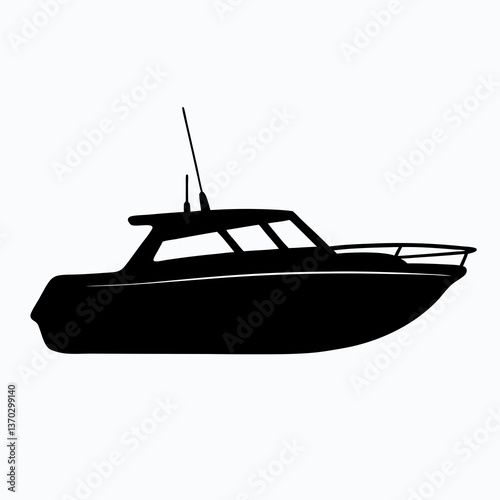 Sleek Motor Boat Silhouette on Calm Water at Sunset - Tranquil Nautical Scene for Design Projects