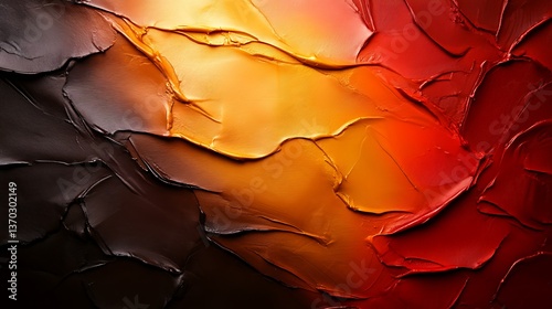 Abstract fiery texture, a palette of intense warm colors, blending shades of dark brown, gold, and crimson red, creating a dramatic visual effect. photo
