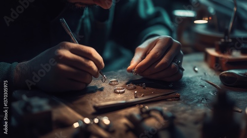 Skilled artisan meticulously crafting rings in a workshop