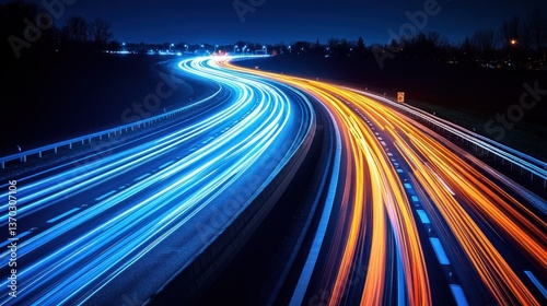 Night Highway Lights Trails, Speed and Motion Blur